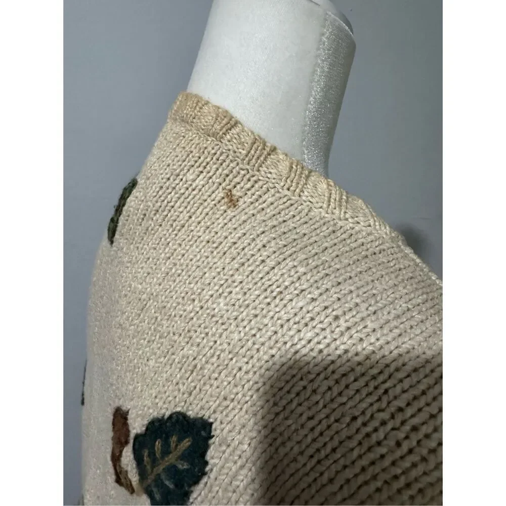 Talbots fall embroidered linen blend button front sweater MP - Picture 5 of 14